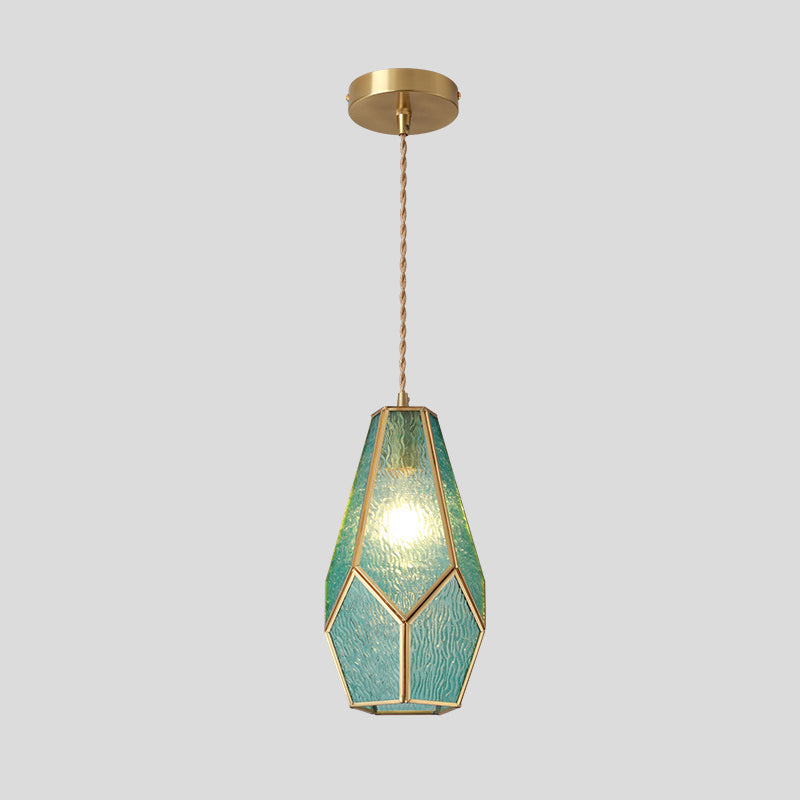 Hanglamp Tiffany-stijl met glazen schaduw en messing plafondplaat