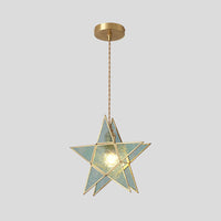 Hanglamp Tiffany-stijl met glazen schaduw en messing plafondplaat