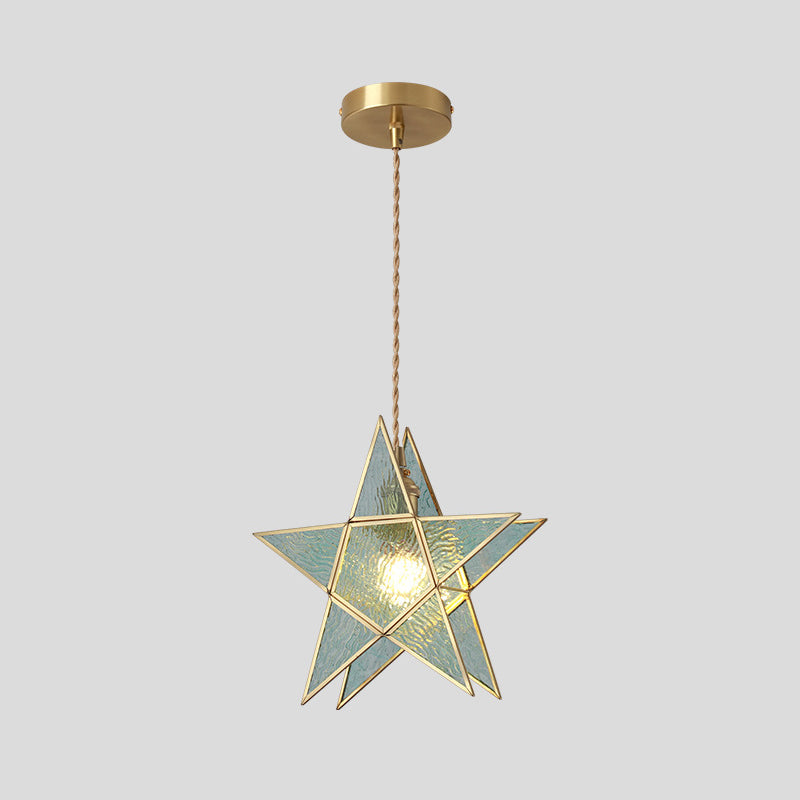 Hanglamp Tiffany-stijl met glazen schaduw en messing plafondplaat