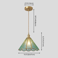 Hanglamp Tiffany-stijl met glazen schaduw en messing plafondplaat