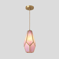 Hanglamp Tiffany-stijl met glazen schaduw en messing plafondplaat