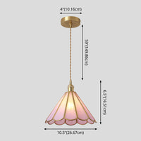 Hanglamp Tiffany-stijl met glazen schaduw en messing plafondplaat