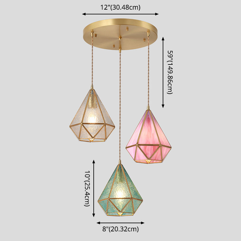 Hanglamp Tiffany-stijl met glazen schaduw en messing plafondplaat