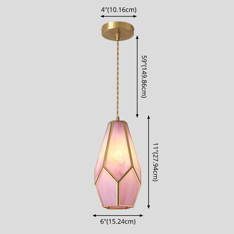 Hanglamp Tiffany-stijl met glazen schaduw en messing plafondplaat