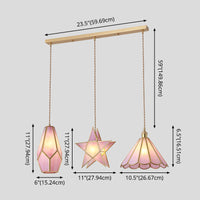 Hanglamp Tiffany-stijl met glazen schaduw en messing plafondplaat