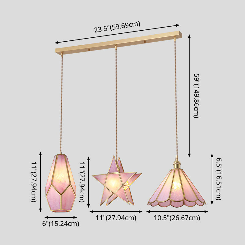 Hanglamp Tiffany-stijl met glazen schaduw en messing plafondplaat