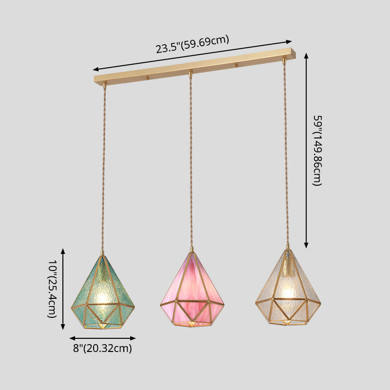Hanglamp Tiffany-stijl met glazen schaduw en messing plafondplaat