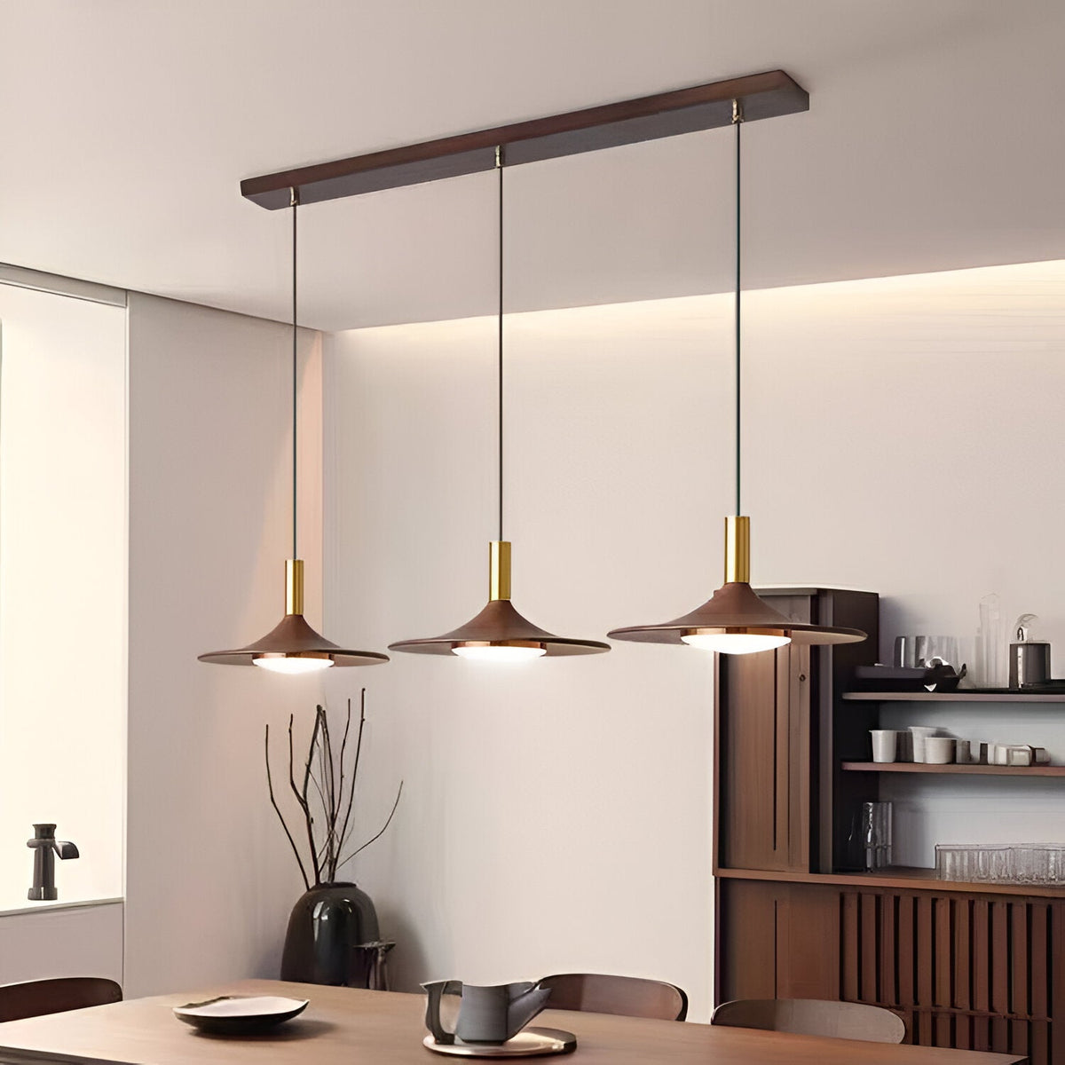 Noordse Stijl Walnoot-Finish IJzeren Hanglamp
