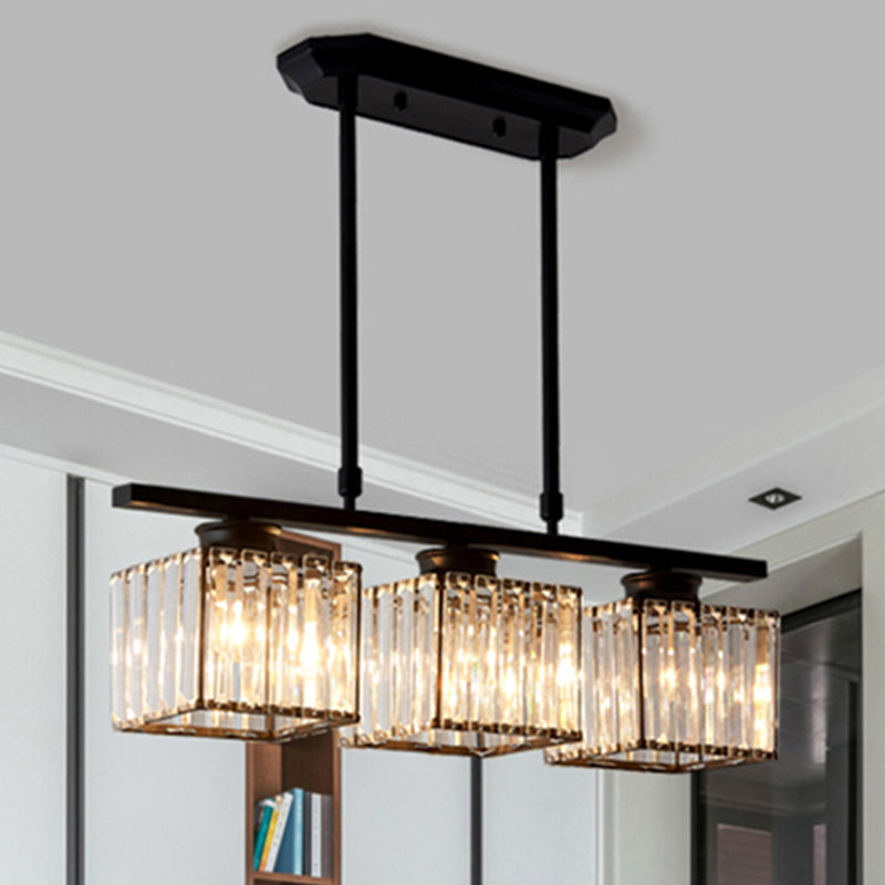 3/4 Lichten Vierkante Hangende Plafondlamp Modernisme Duidelijk Kristal Eetkamer Verlichting in Zwart/Goud