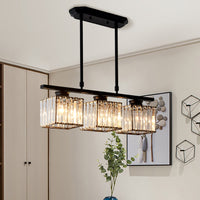 3/4 Lichten Vierkante Hangende Plafondlamp Modernisme Duidelijk Kristal Eetkamer Verlichting in Zwart/Goud