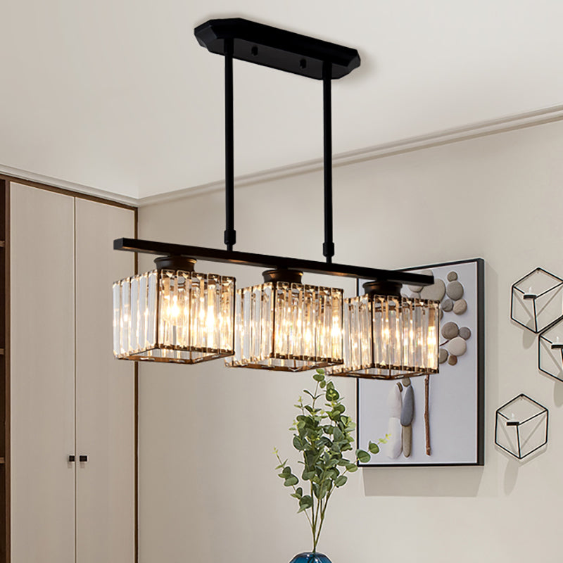 3/4 Lichten Vierkante Hangende Plafondlamp Modernisme Duidelijk Kristal Eetkamer Verlichting in Zwart/Goud