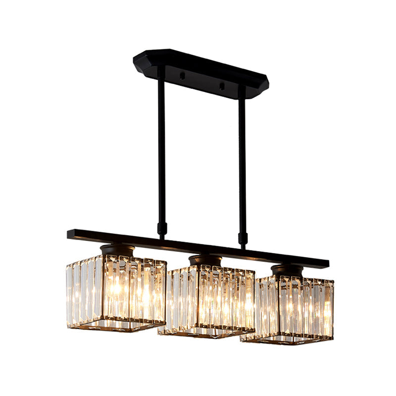 3/4 Lichten Vierkante Hangende Plafondlamp Modernisme Duidelijk Kristal Eetkamer Verlichting in Zwart/Goud