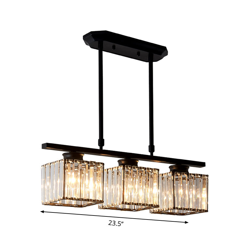 3/4 Lichten Vierkante Hangende Plafondlamp Modernisme Duidelijk Kristal Eetkamer Verlichting in Zwart/Goud