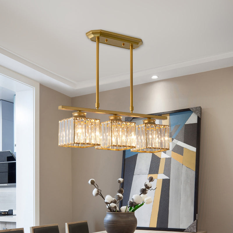 3/4 Lichten Vierkante Hangende Plafondlamp Modernisme Duidelijk Kristal Eetkamer Verlichting in Zwart/Goud