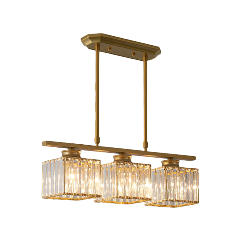 3/4 Lichten Vierkante Hangende Plafondlamp Modernisme Duidelijk Kristal Eetkamer Verlichting in Zwart/Goud