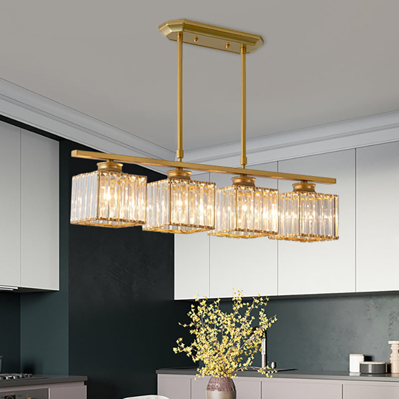 3/4 Lichten Vierkante Hangende Plafondlamp Modernisme Duidelijk Kristal Eetkamer Verlichting in Zwart/Goud