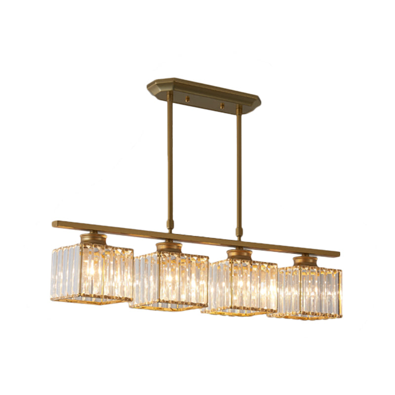 3/4 Lichten Vierkante Hangende Plafondlamp Modernisme Duidelijk Kristal Eetkamer Verlichting in Zwart/Goud