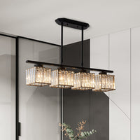 3/4 Lichten Vierkante Hangende Plafondlamp Modernisme Duidelijk Kristal Eetkamer Verlichting in Zwart/Goud