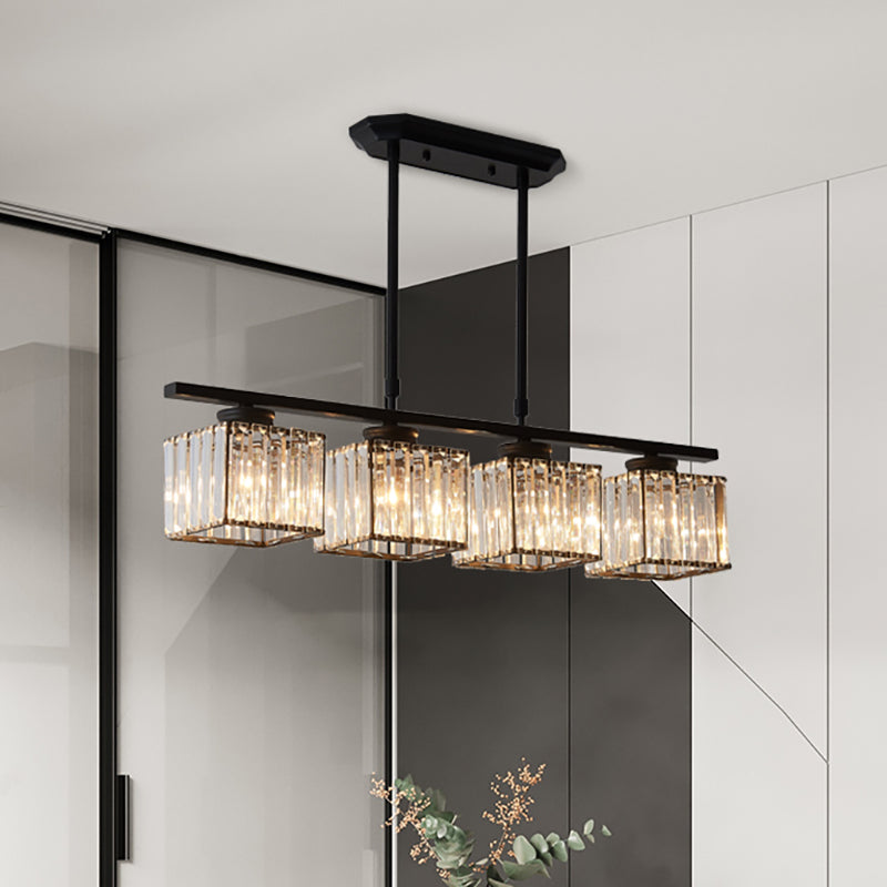 3/4 Lichten Vierkante Hangende Plafondlamp Modernisme Duidelijk Kristal Eetkamer Verlichting in Zwart/Goud