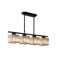 3/4 Lichten Vierkante Hangende Plafondlamp Modernisme Duidelijk Kristal Eetkamer Verlichting in Zwart/Goud