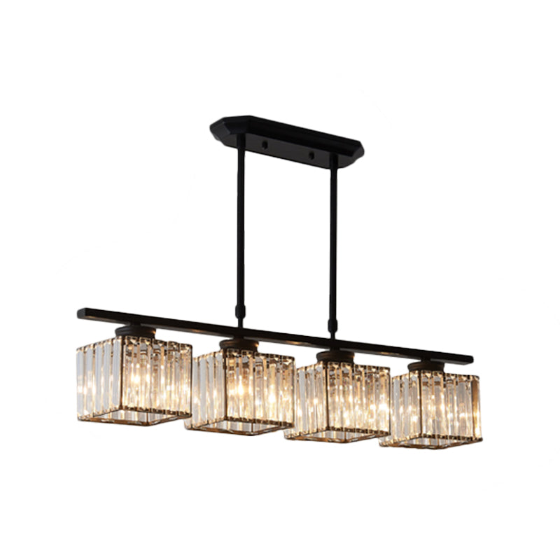 3/4 Lichten Vierkante Hangende Plafondlamp Modernisme Duidelijk Kristal Eetkamer Verlichting in Zwart/Goud