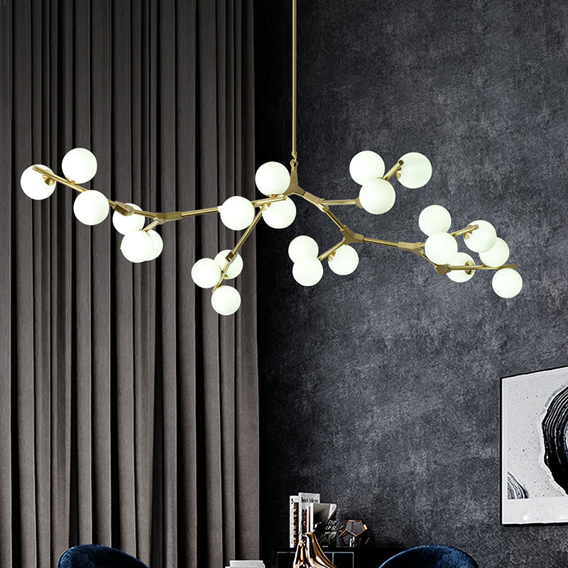 Boomtak Hanglamp Minimalistische Metalen Eetkamer Chandelier met Witte Glazen Kap