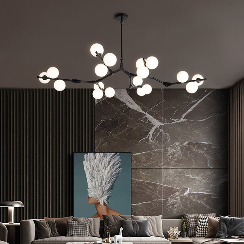 Boomtak Hanglamp Minimalistische Metalen Eetkamer Chandelier met Witte Glazen Kap