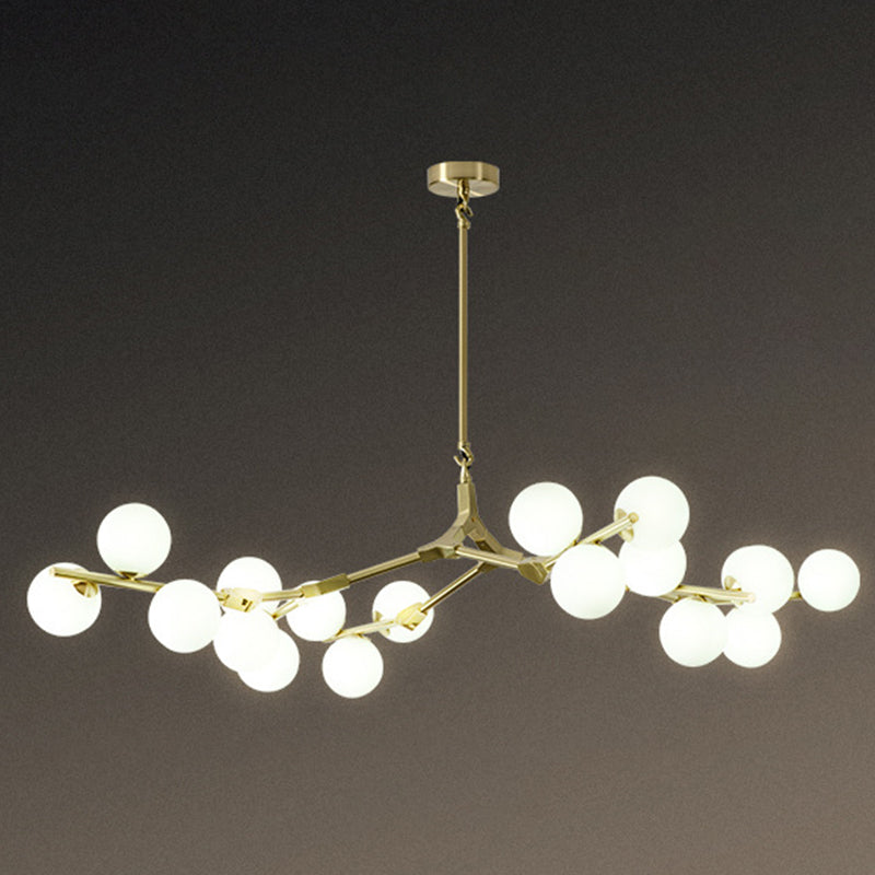 Boomtak Hanglamp Minimalistische Metalen Eetkamer Chandelier met Witte Glazen Kap