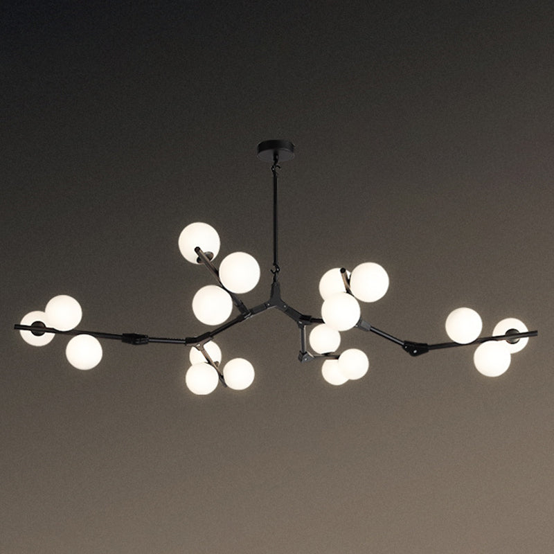 Boomtak Hanglamp Minimalistische Metalen Eetkamer Chandelier met Witte Glazen Kap