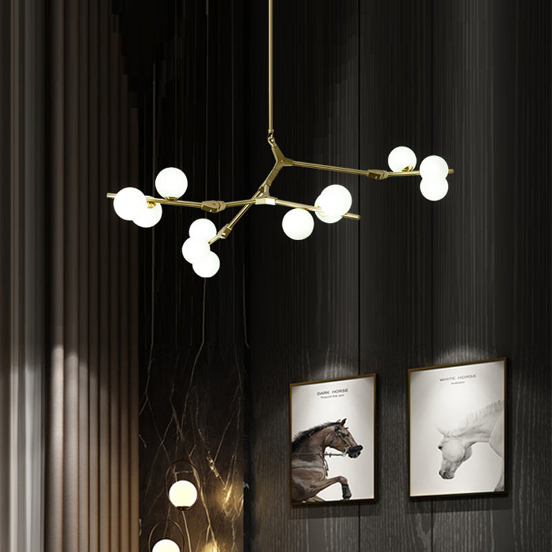 Boomtak Hanglamp Minimalistische Metalen Eetkamer Chandelier met Witte Glazen Kap