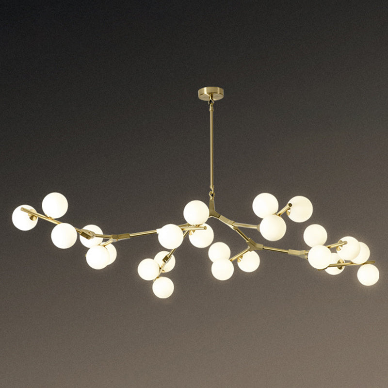 Boomtak Hanglamp Minimalistische Metalen Eetkamer Chandelier met Witte Glazen Kap