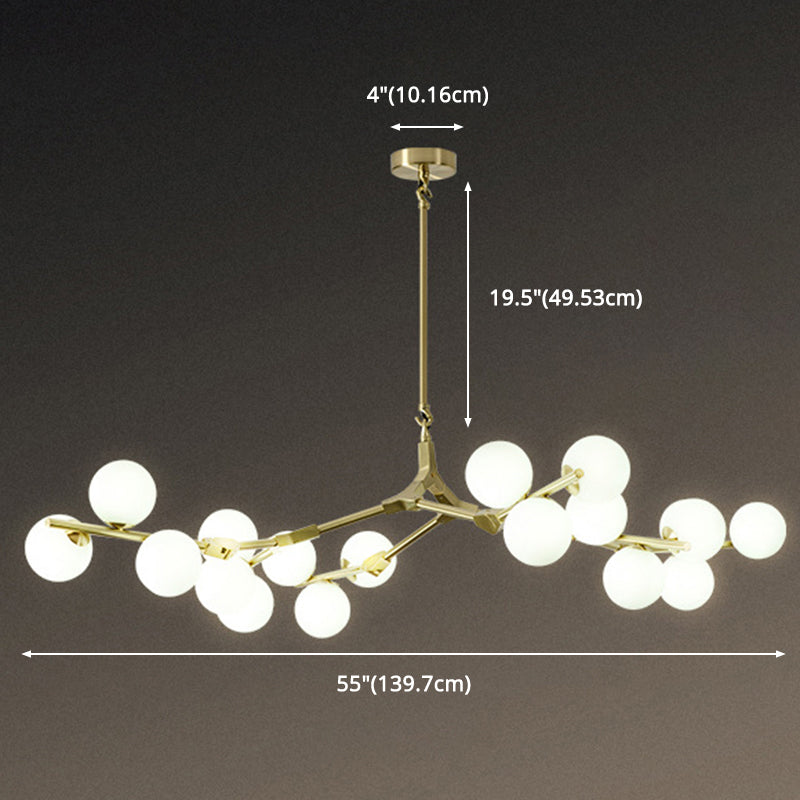 Boomtak Hanglamp Minimalistische Metalen Eetkamer Chandelier met Witte Glazen Kap