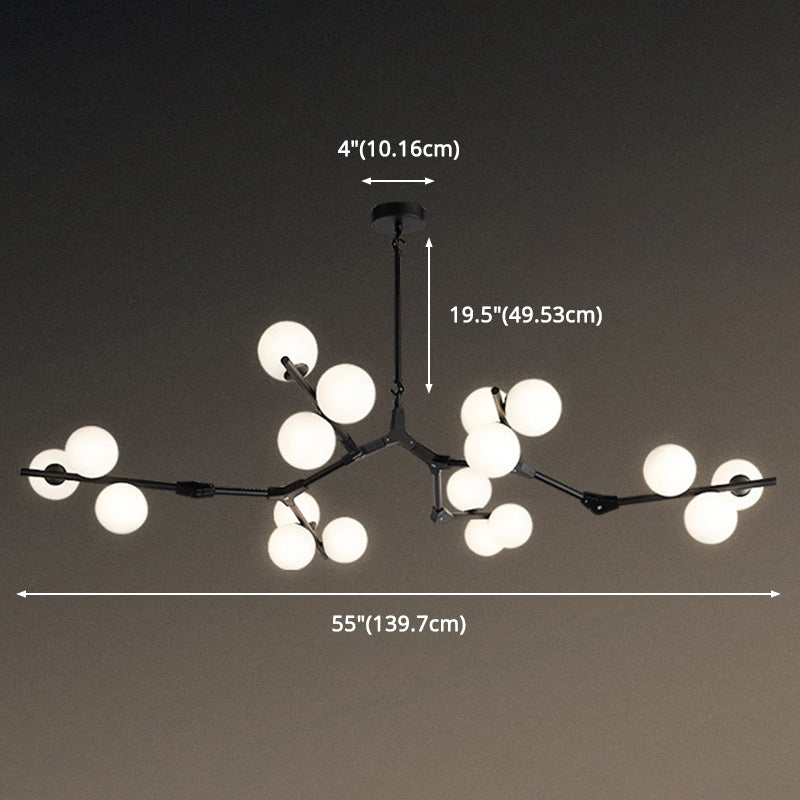 Boomtak Hanglamp Minimalistische Metalen Eetkamer Chandelier met Witte Glazen Kap