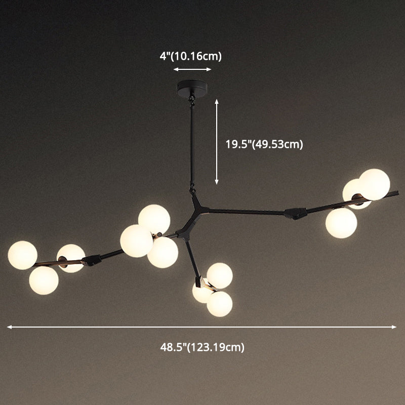 Boomtak Hanglamp Minimalistische Metalen Eetkamer Chandelier met Witte Glazen Kap