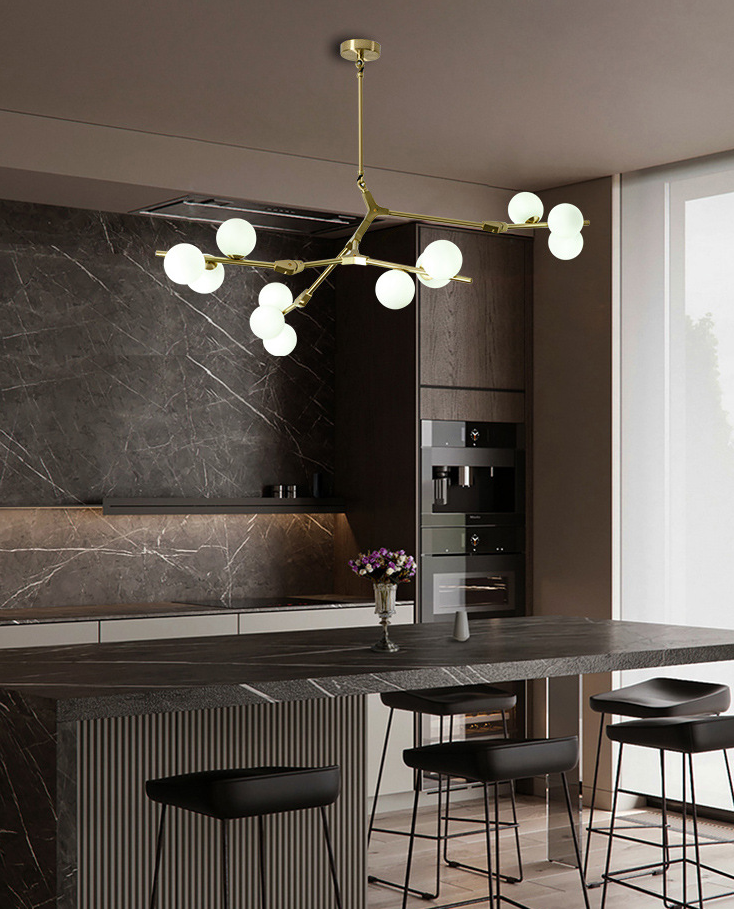 Boomtak Hanglamp Minimalistische Metalen Eetkamer Chandelier met Witte Glazen Kap