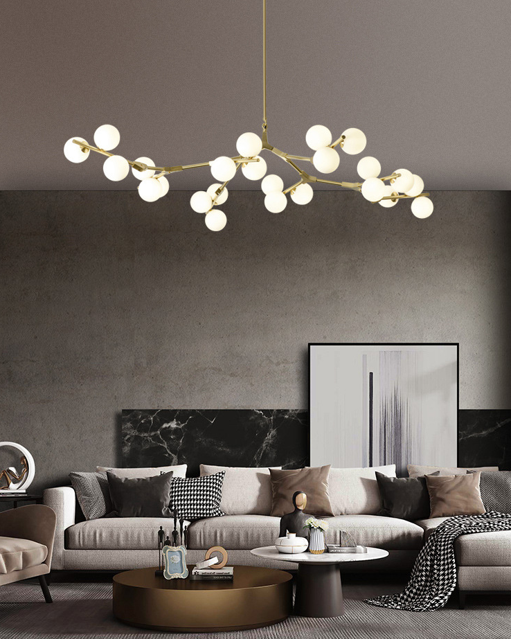 Boomtak Hanglamp Minimalistische Metalen Eetkamer Chandelier met Witte Glazen Kap
