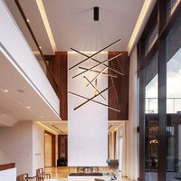 Zwarte Sticks LED Kroonluchter Licht Noviteit Minimalistische Metalen Hanglamp voor Lobby