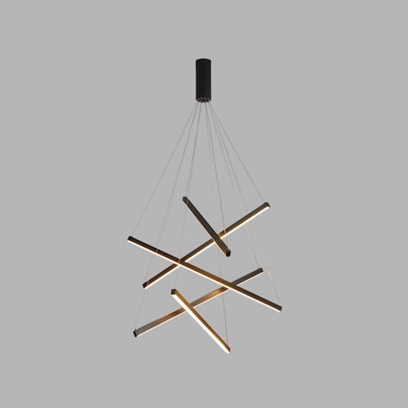 Zwarte Sticks LED Kroonluchter Licht Noviteit Minimalistische Metalen Hanglamp voor Lobby