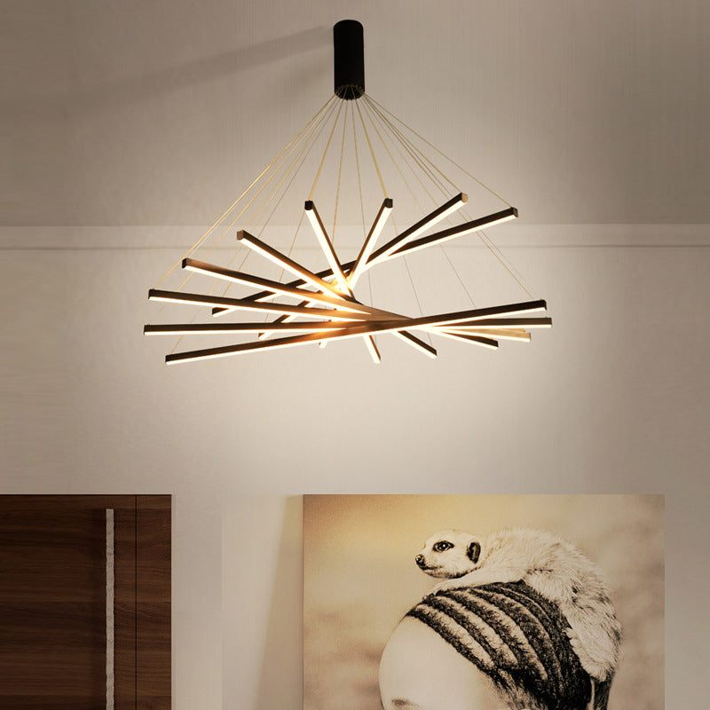 Zwarte Sticks LED Kroonluchter Licht Noviteit Minimalistische Metalen Hanglamp voor Lobby