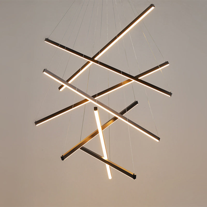 Zwarte Sticks LED Kroonluchter Licht Noviteit Minimalistische Metalen Hanglamp voor Lobby