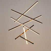 Zwarte Sticks LED Kroonluchter Licht Noviteit Minimalistische Metalen Hanglamp voor Lobby