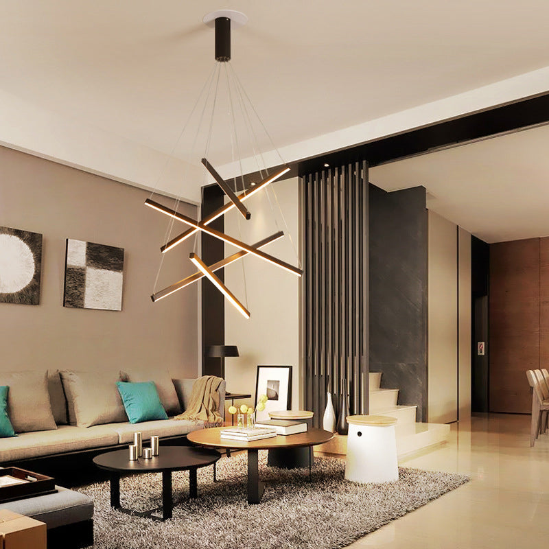 Zwarte Sticks LED Kroonluchter Licht Noviteit Minimalistische Metalen Hanglamp voor Lobby