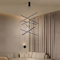 Zwarte Sticks LED Kroonluchter Licht Noviteit Minimalistische Metalen Hanglamp voor Lobby