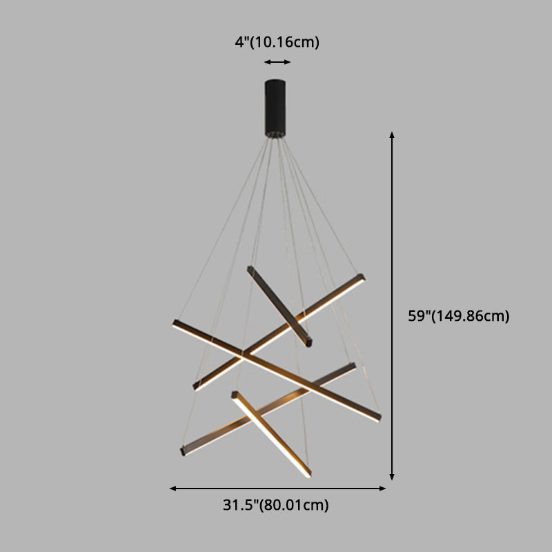 Zwarte Sticks LED Kroonluchter Licht Noviteit Minimalistische Metalen Hanglamp voor Lobby