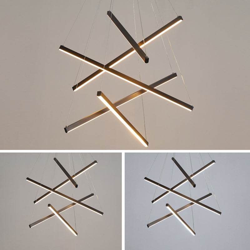 Zwarte Sticks LED Kroonluchter Licht Noviteit Minimalistische Metalen Hanglamp voor Lobby