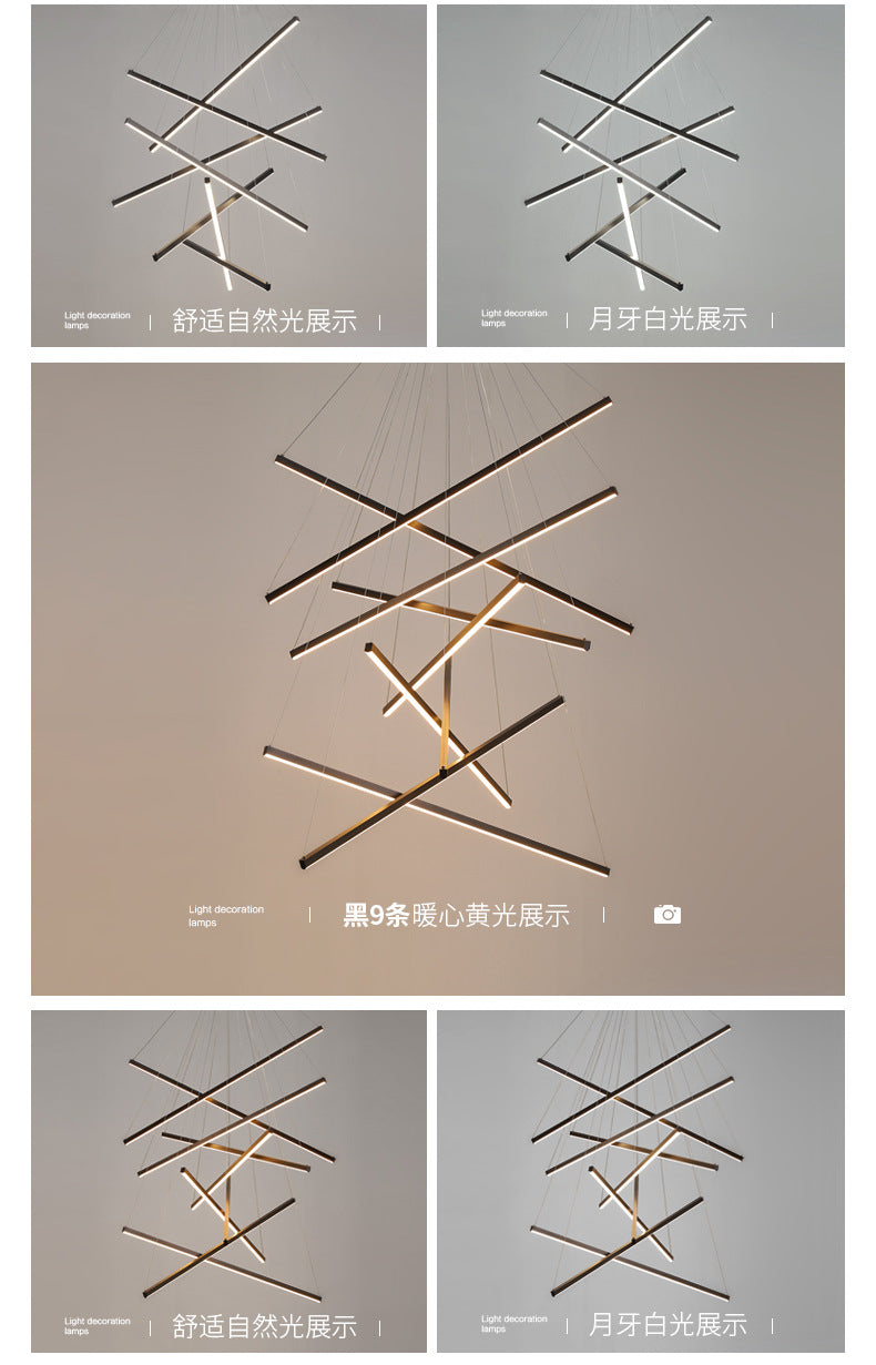 Zwarte Sticks LED Kroonluchter Licht Noviteit Minimalistische Metalen Hanglamp voor Lobby