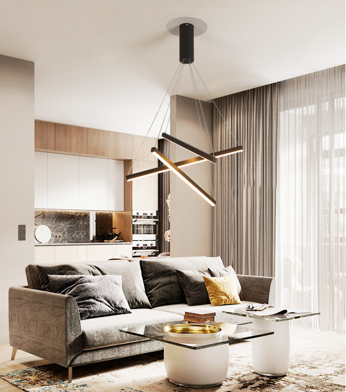 Zwarte Sticks LED Kroonluchter Licht Noviteit Minimalistische Metalen Hanglamp voor Lobby