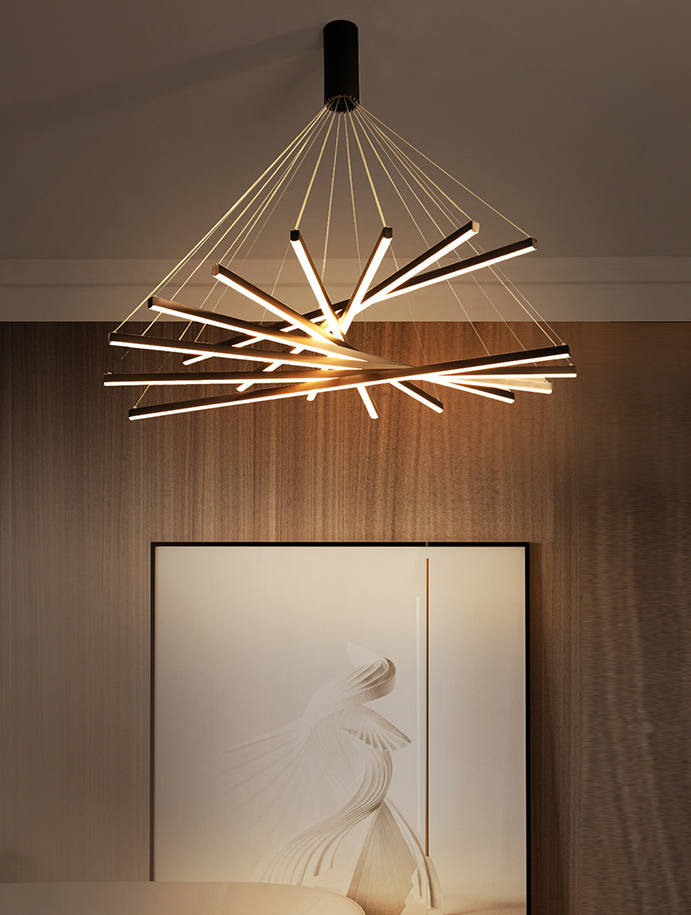 Zwarte Sticks LED Kroonluchter Licht Noviteit Minimalistische Metalen Hanglamp voor Lobby