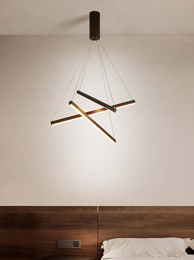 Zwarte Sticks LED Kroonluchter Licht Noviteit Minimalistische Metalen Hanglamp voor Lobby
