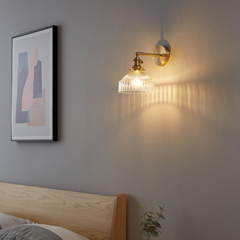 Industriële Wandlamp Geperst Ribbelglas Wandlicht Sconces in Gouden Afwerking voor Slaapkamer